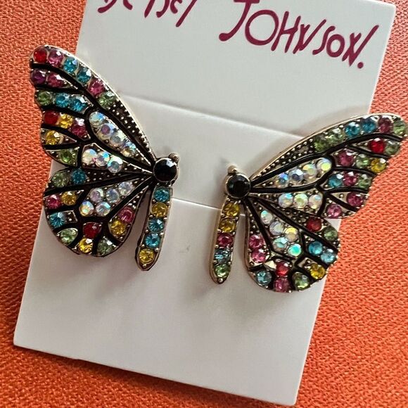 💙 Betsey Johnson stunning multicolored crystals butterfly wing earrings 💙 - Picture 6 of 6